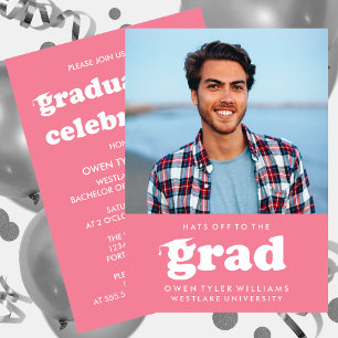 BOLD RETRO HATS OFF TO THE GRAD PHOTO GRAD INVITE