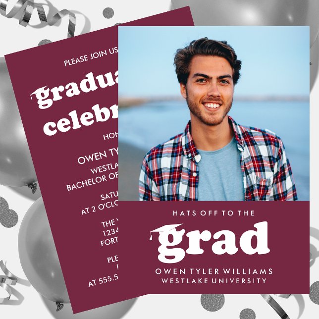 BOLD RETRO HATS OFF TO THE GRAD PHOTO GRAD INVITE (Creator Uploaded)