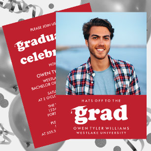 BOLD RETRO HATS OFF TO THE GRAD PHOTO GRAD INVITE