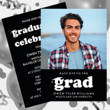 BOLD RETRO HATS OFF TO THE GRAD PHOTO GRAD INVITE