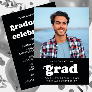 BOLD RETRO HATS OFF TO THE GRAD PHOTO GRAD INVITE