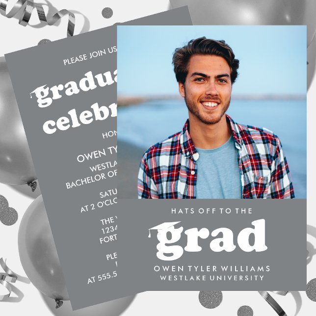 BOLD RETRO HATS OFF TO THE GRAD PHOTO GRAD INVITE (Creator Uploaded)