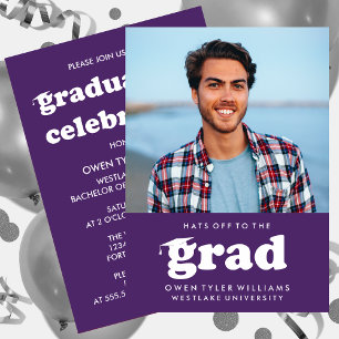 BOLD RETRO HATS OFF TO THE GRAD PHOTO GRAD INVITE
