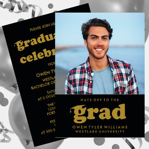 BOLD RETRO HATS OFF TO THE GRAD PHOTO GRAD INVITE