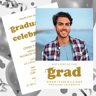 BOLD RETRO HATS OFF TO THE GRAD PHOTO GRAD INVITE