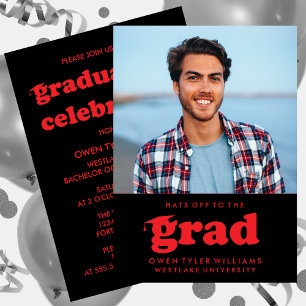 BOLD RETRO HATS OFF TO THE GRAD PHOTO GRAD INVITE