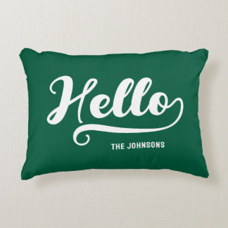 Bold Retro Hello Swash Accent Pillow