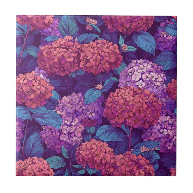 Bold Retro Hydrangeas  Tiles  For Artful Floors (Front)