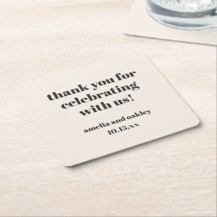Bold Retro Ivory Wedding Thank You Personalized Square Paper Coaster