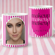 Bold Retro Makeup Artist Pink White Photo Stripes