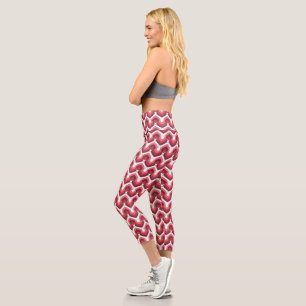 Bold Retro Modern Motif in Pinks Capri Leggings