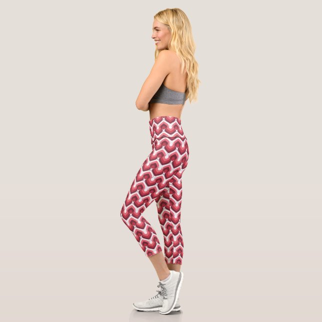 Bold Retro Modern Motif in Pinks Capri Leggings (Left)