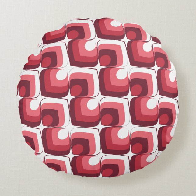 Bold Retro Modern Motif in Pinks Round Pillow (Front)