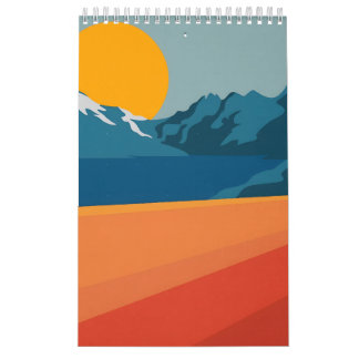 Bold Retro Mountain Scene – Red and Blue Minimalis Calendar