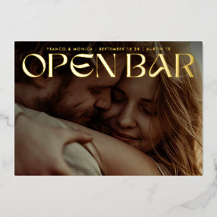 Bold Retro Open Bar Photo Save The Date Gold