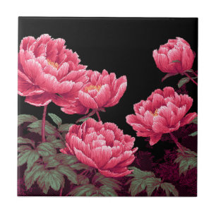 Bold Retro Peonies Ceramic Tiles For Stylish Entry