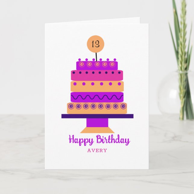 Bold Retro Personalized Cake Traditional Birthday Card (Front)