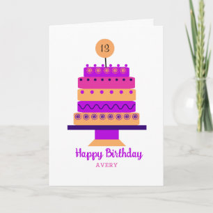 Bold Retro Personalized Cake Traditional Birthday Card