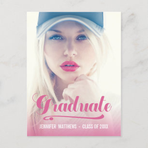 Bold Retro Pink   Graduation Party Invitation Postcard