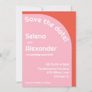 Bold Retro Pink & Orange Brightly Coloured Wedding Save The Date