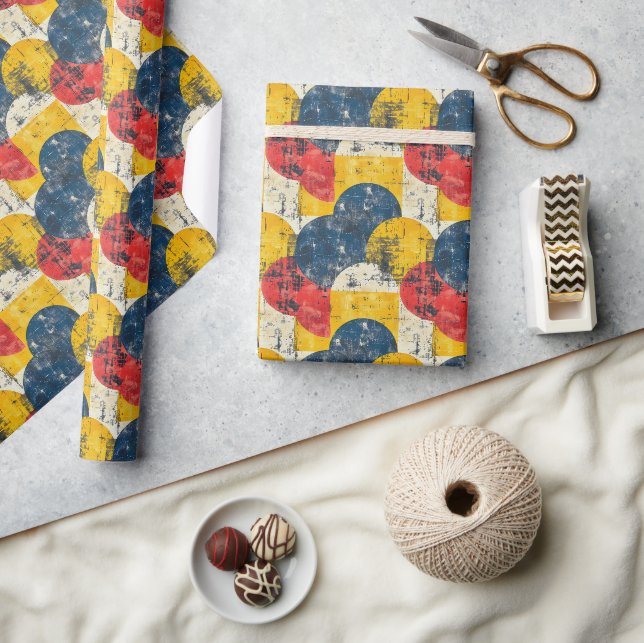 Bold Retro Pop-Art Pattern with Textured Circles Wrapping Paper (Crafts)