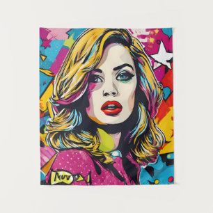 Bold Retro Pop Art Portrait Tapestry