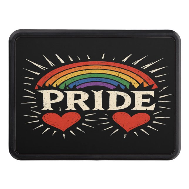 Bold Retro PRIDE Rainbow Trailer Hitch Cover (Front)