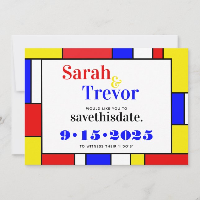 Bold Retro Primary Colours Geometric Save The Date (Front)