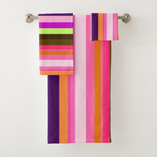 Bold Retro Rainbow Stripe Pattern Bath Towel Set