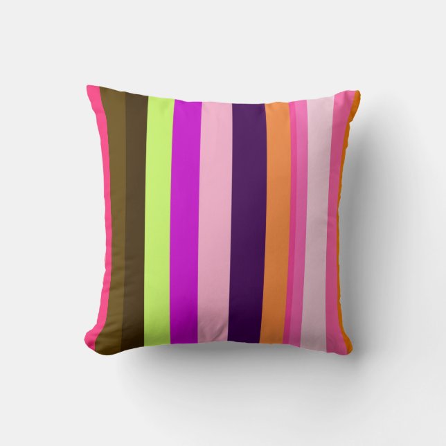 Bold Retro Rainbow Stripe Pattern Throw Pillow (Front)