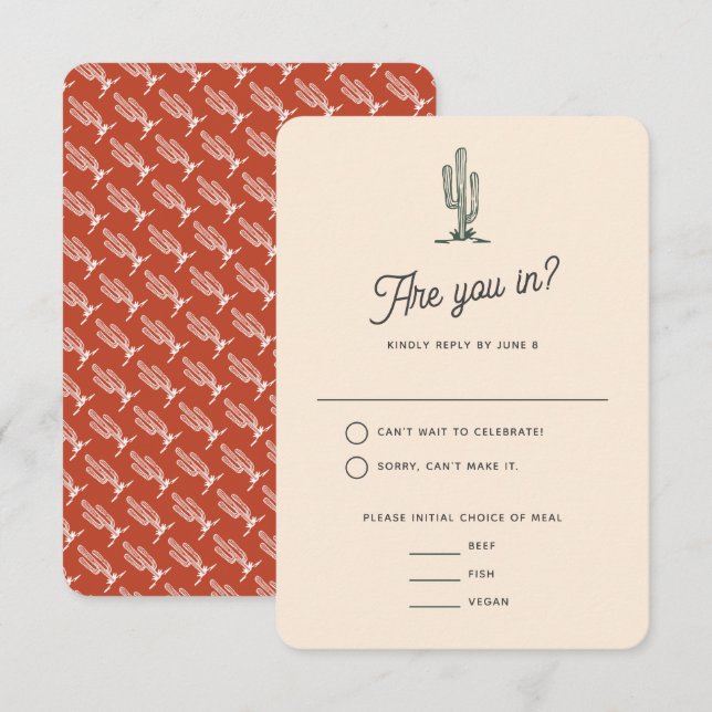 Bold Retro Red Saguaro Cacti Desert Wedding  RSVP Card (Front/Back)