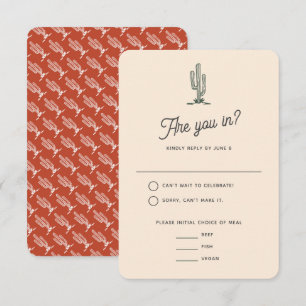 Bold Retro Red Saguaro Cacti Desert Wedding RSVP Card