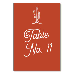 Bold Retro Red Saguaro Cactus Desert Wedding Table Number