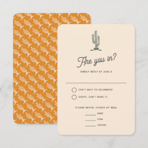 Bold Retro Saguaro Cacti Desert Landscape Wedding RSVP Card