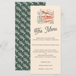 Bold Retro Saguaro Cactus Desert Landscape Wedding Menu