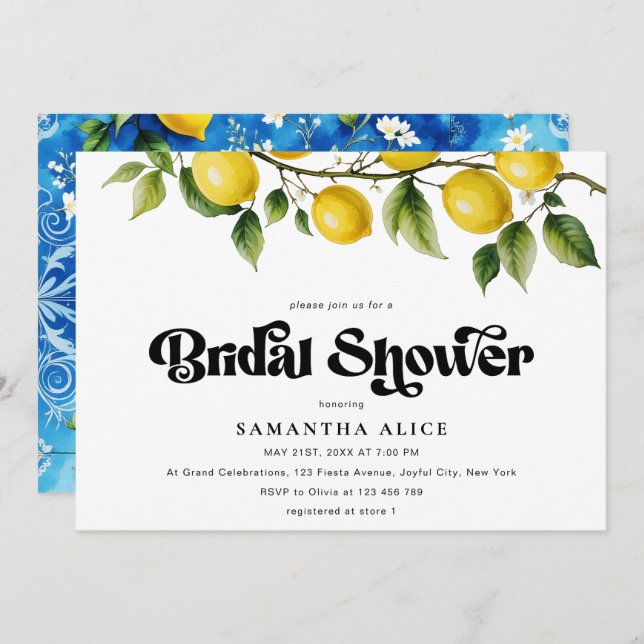 Bold Retro Script Italian Positano Bridal Shower Invitation (Front/Back)