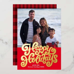 Bold Retro Script Square Photo Foil Holiday Card
