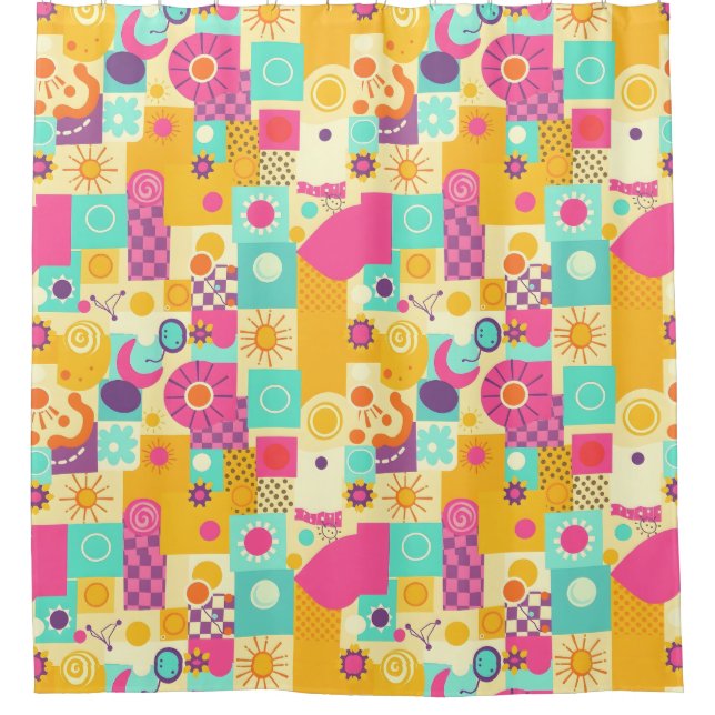 Bold Retro Shower Curtain – 90s Colourful Charm (Front)