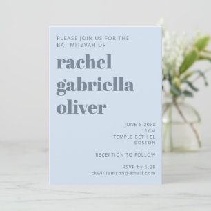 Bold Retro Soft Blue Simple Cute Bat Mitzvah Invitation