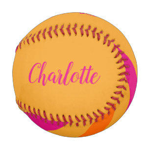 Bold Retro Stripes Name Orange Pink Baseball