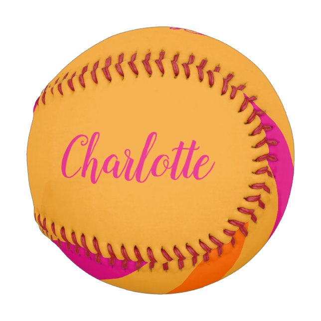 Bold Retro Stripes Name Orange Pink  Baseball (Back Left)