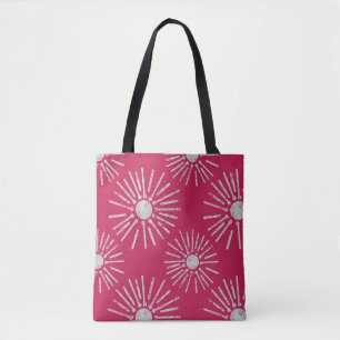 Bold Retro Sunburst Pattern in Deep Pink and White Tote Bag