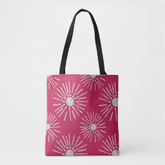 Bold Retro Sunburst Pattern in Deep Pink and White Tote Bag