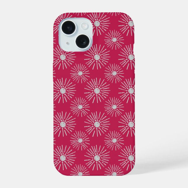 Bold Retro Sunburst Pattern in Deep Pink iPhone 15 Case (Back)