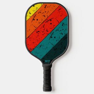 Bold Retro Sunset Stripe Name Phone # Custom Pickleball Paddle