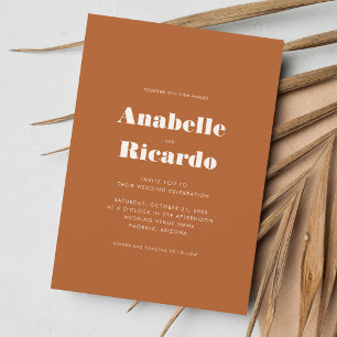 Bold Retro Terracotta Minimalist QR Code Wedding   Invitation