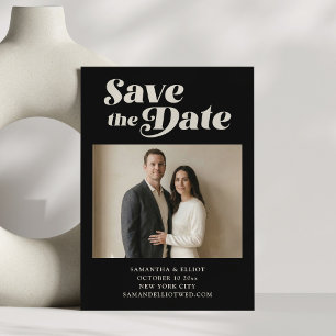 Bold Retro Typography Black White Photo Wedding Save The Date