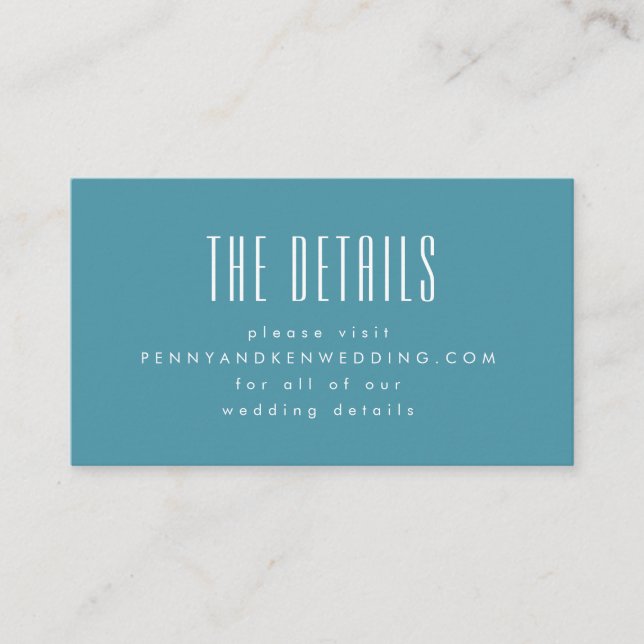 Bold Retro Typography Chic Teal Wedding Website  Enclosure Card (Front)