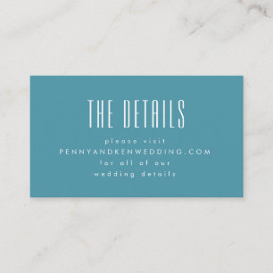 Bold Retro Typography Chic Teal Wedding Website  Enclosure Card