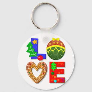 Bold Retro Typography, Love Christmas and Cookies Keychain